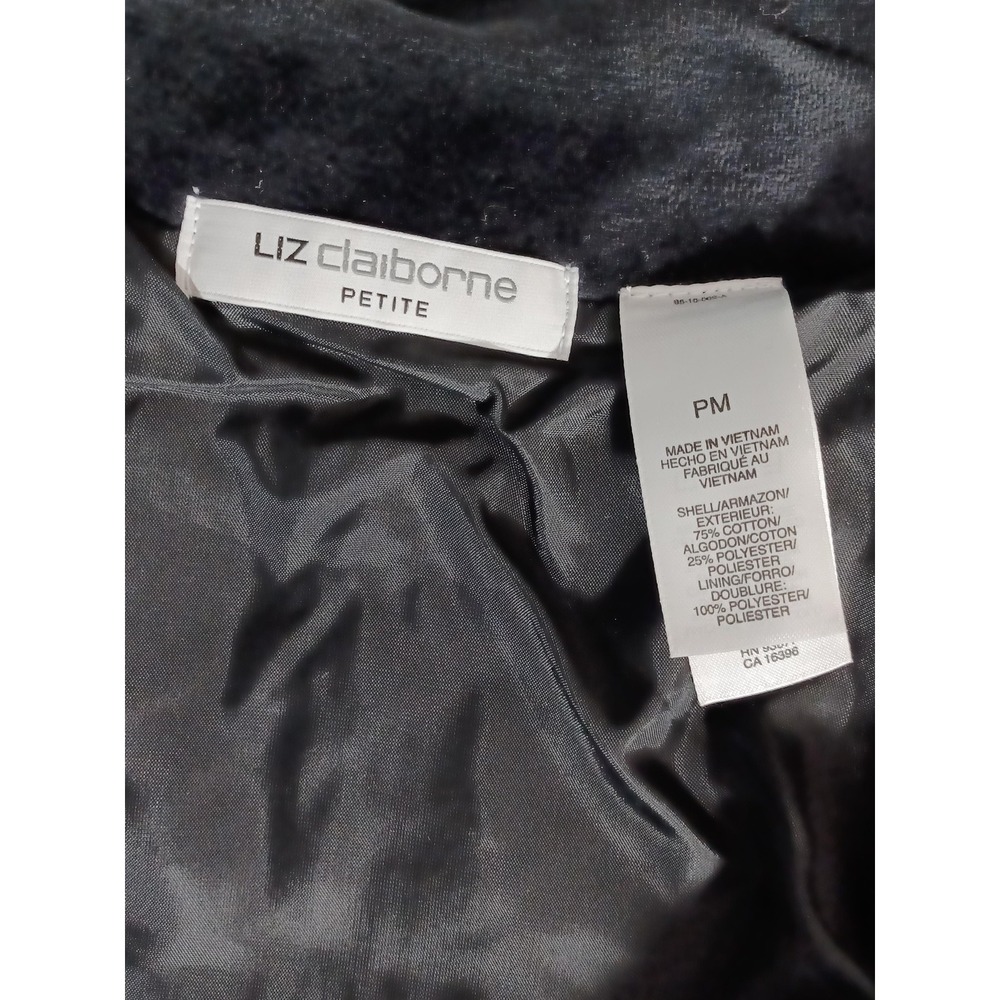 Liz Claiborne Vest Womens Petite Medium PM Blue Quilted Velour Full Zip Pockets - Picture 5 of 5